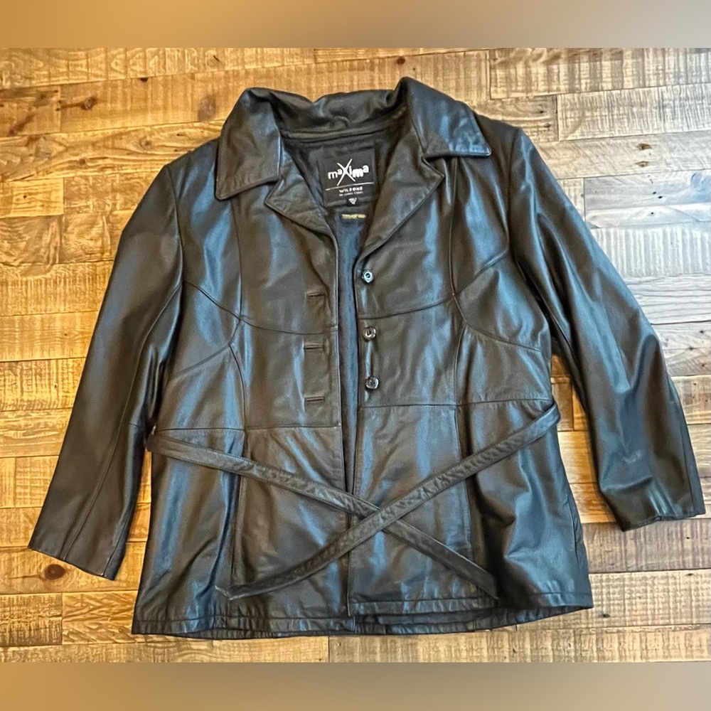 Maxima by Wilson Leather Womens XL Black Leather Jacket Button Up